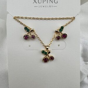 Ping Gold Cherry Necklace with Red and Green Accents